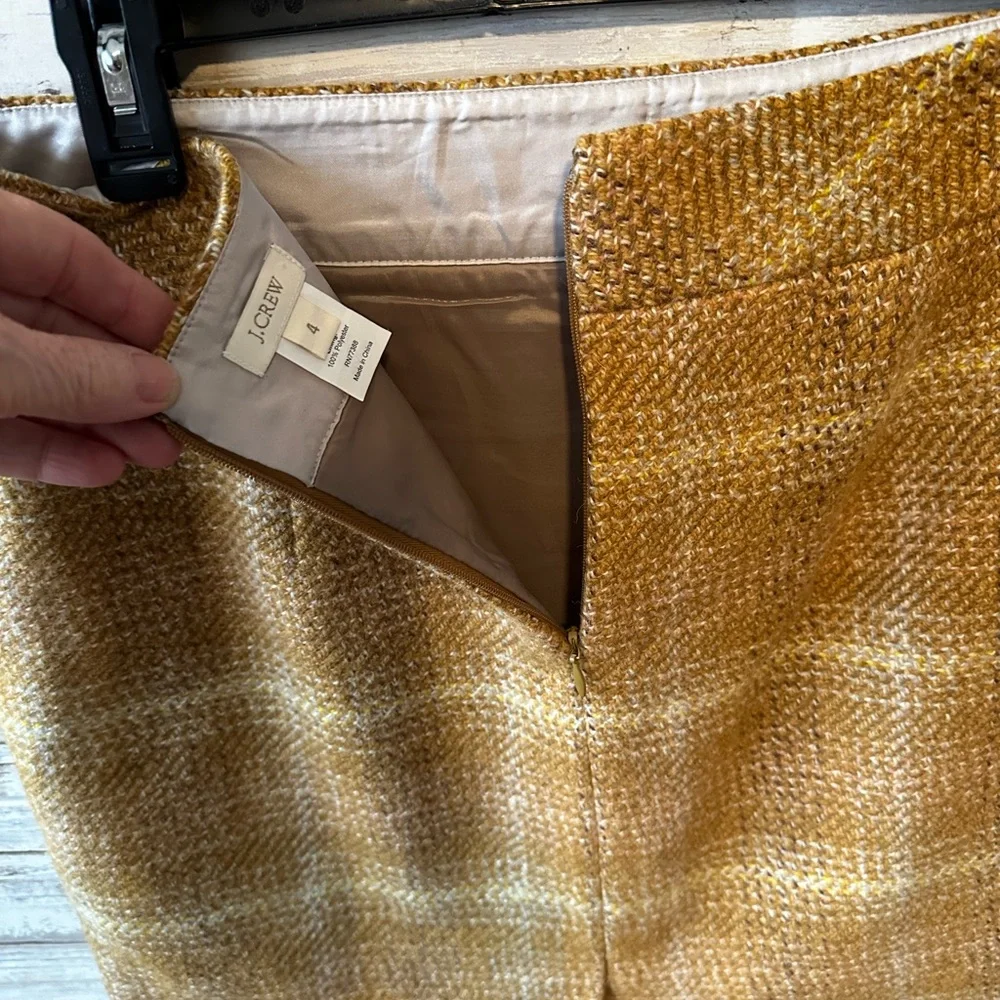 🤎 J.Crew 100% Wool Plaid Pencil Skirt Size 4 Brown Tan Fully Lined